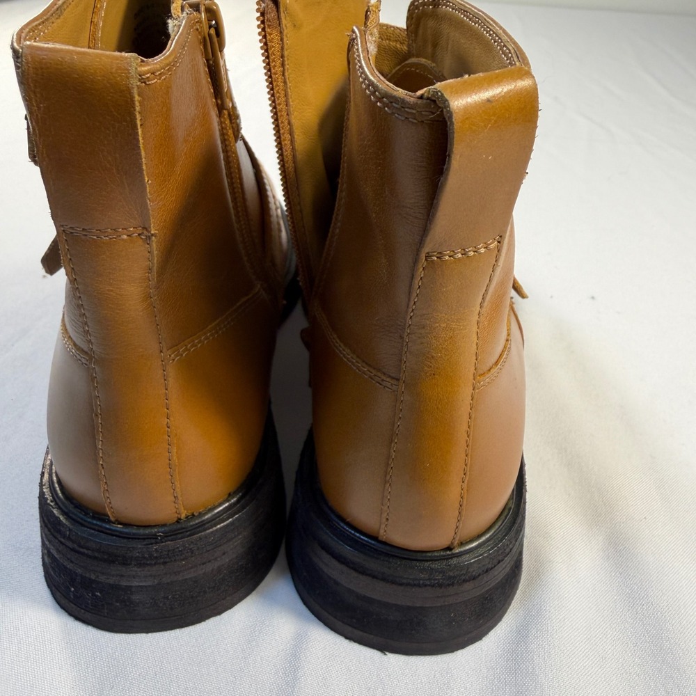 Free People Tan Leather Double Buckle Moc Toe Ankle Boots Brown 8.5 0004435728 - Picture 7 of 8